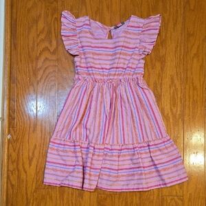 Vince Camuto Girls Striped Dress Kids Size 6 Flutter Sleeves Pink Blue Gold